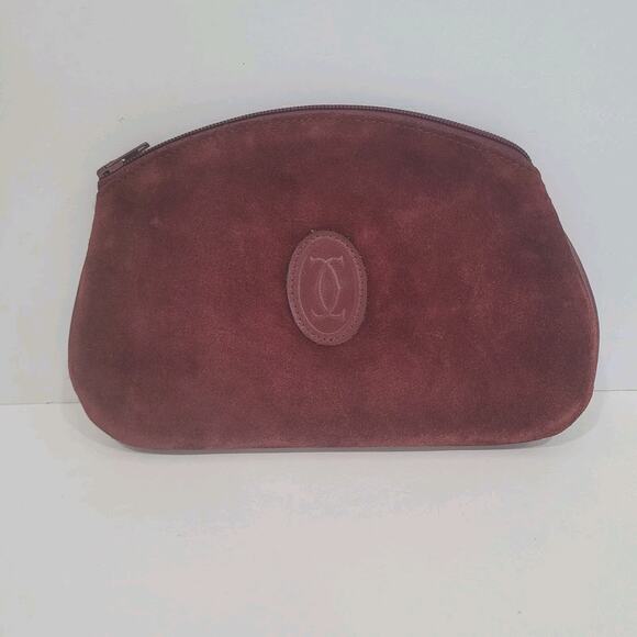 Cartier Paris Vintage Suede Leather Bordeaux Red Wallet Clutch Retro Pouch Zip - Picture 1 of 10
